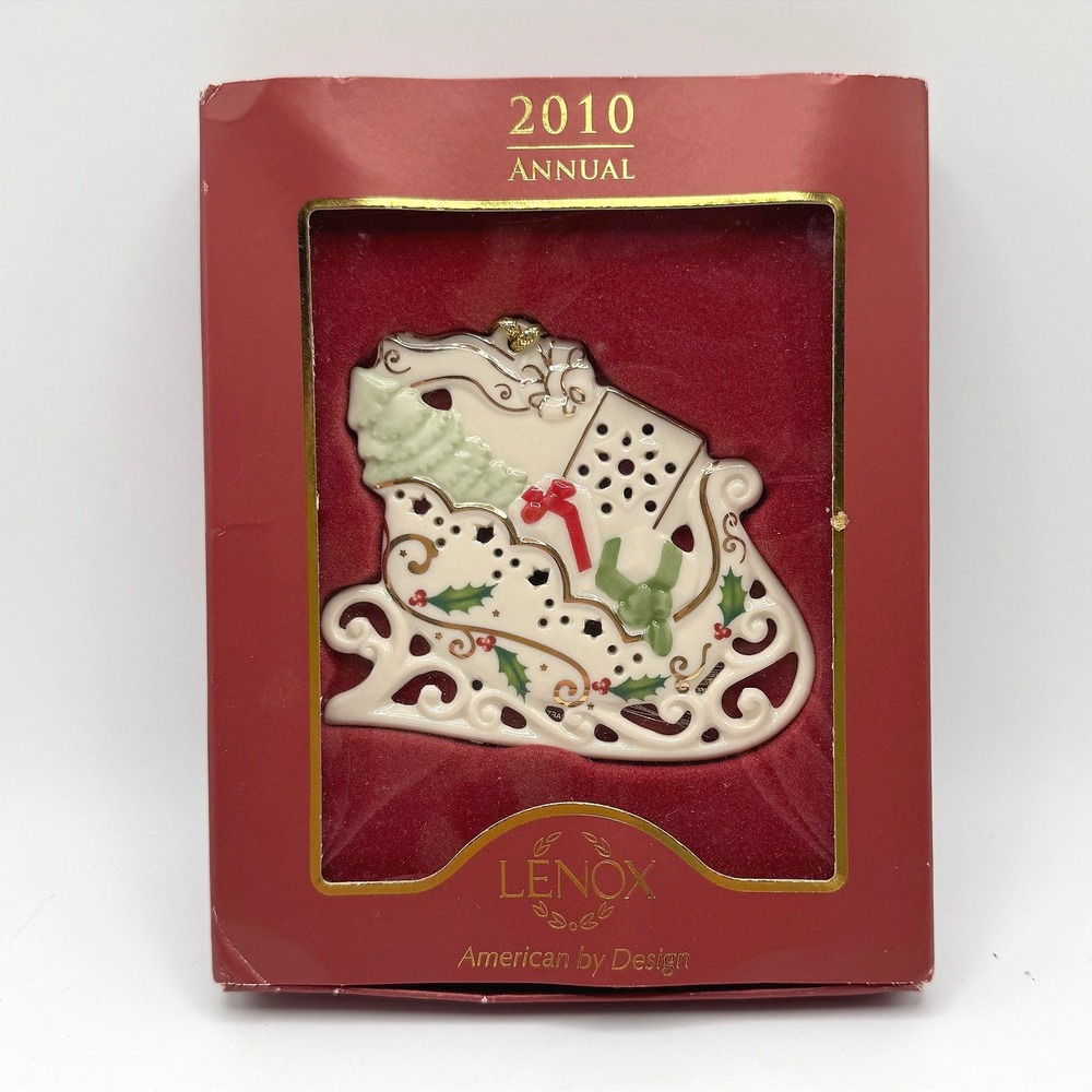 Lenox 2010 Joyous Tidings Sleigh Christmas Ornament Pierced Porcelain Box